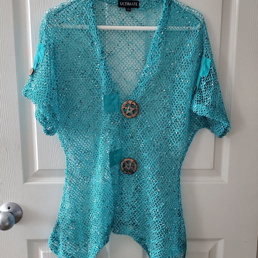 Women's blue knit cover-up